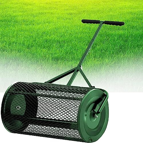 LXURY Kompoststreuer Torfstreuer Mit T Griff Düngerstreuer Rasen Garten Gartenstreuer Für Dünger Und Setzlinge Komposter Metall Saatgutstreuer Mit Mesh Korb Handstreuer,Grün,40×60cm