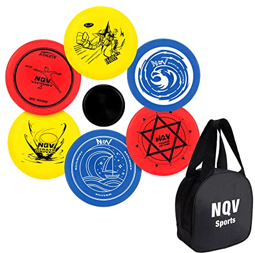 NQV Disc Golf Set,Disc Golf Starter Set-6 Pack Driver, Mid-Range and Putter Discs with Disc Golf Bag for Outdoor and Backyard(Black Bag), Medium