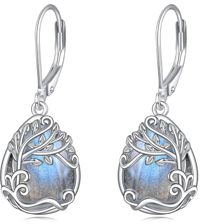 Mondstein Ohrringe für Damen 925 Sterling Silber Filigran Mondstein Tropfen Ohrringe Leverback Schmuck Geschenke