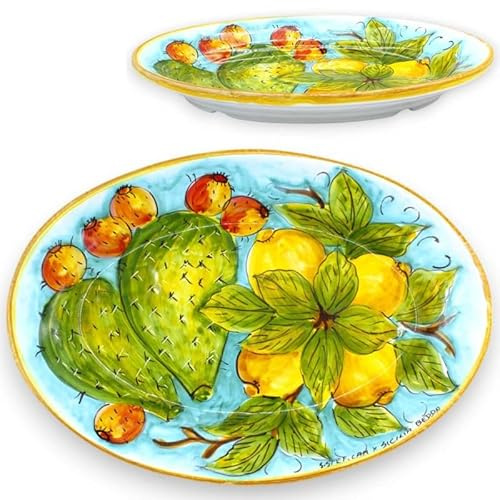 SICILIA BEDDA CAPACI Vassoio Ovale Piatto da Portata in Ceramica siciliana L 37 x 25 cm ca. (1Unità) in Varie opzioni Decoro - Decoro 3