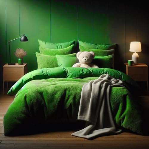 Set di biancheria da letto Comfort Collections con copripiumino e federe in pile super morbido, calda coperta invernale con federe, verde lime, per letto singolo