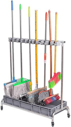 Werkzeug-Organizer, bewegliche, auf dem Boden montierte Aufbewahrung von Reinigungswerkzeugen, Besen- und Mopphalter,for Garten, Garage, Schulen,Krankenhäuser,Fabriken, Hotels,Immobilienunternehmen