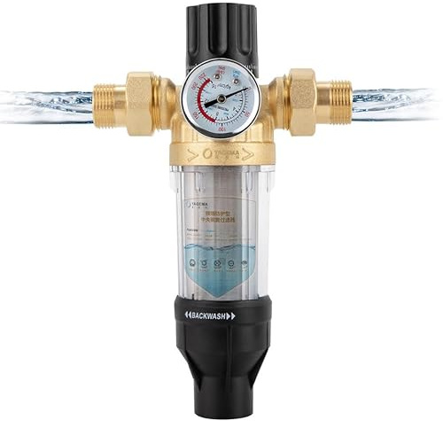 20/25 mm Latón Retrolavado Filtro de Agua, Filtro de Sedimentos, Prefiltro, Filtro de Agua Reutilizable con Indicador de presión, Limpiador de Estación de Agua Doméstica (25 mm)