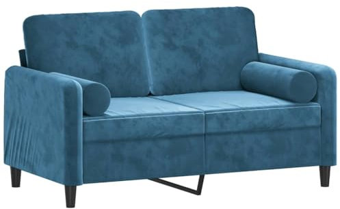 vidaXL Sofa 2 Sitzer, Couch mit Zierkissen, Liegesofa für Wohnzimmer, Polstersofa Sessel Relaxsofa Loungesofa Relaxcouch, Blau Samt