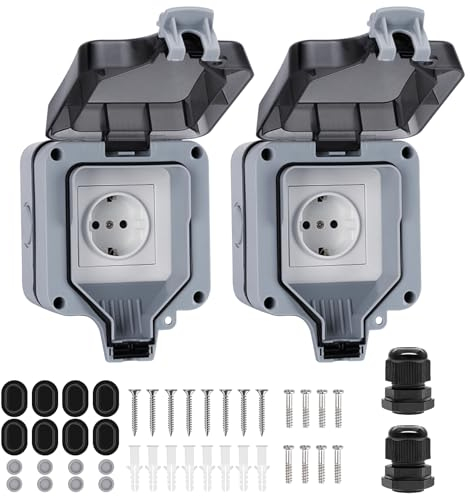 2 Pcs Aussensteckdose Wasserdicht, Außensteckdose Wasserdicht, Outdoor Steckdose Ip66 Gartensteckdose, Wandsteckdose Feuchtraum, 1-Fach Außensteckdose Steckdose Steckdose Aussen Für Feuchtraum Garten