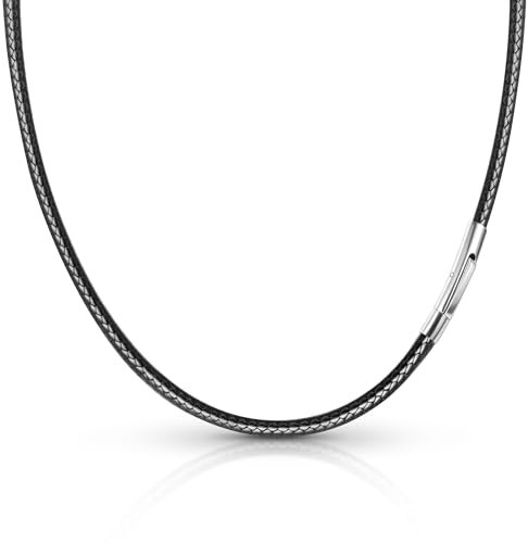 ALEXCRAFT Kunstleder Halskette Schwarz Geflochten Lederkette Lederband Damen Herren Kette für Anhänger mit Edelstahl Verschluss 3mm Breit 45cm Länge