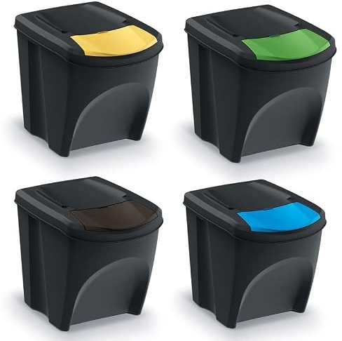 rg-vertrieb Mülleimer Abfalleimer Mülltrennsystem 100L - 4x25L Behälter Sorti Box Müllsortierer 3 Farben (Anthrazit)