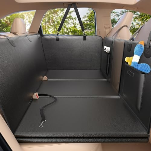 ROUWINNE Back Seat Extender for Dogs-Large Space, Hard Bottom PU Leather Dog Car Seat Cover for Back Seat 420lb, Anti-Scratch Backseat Extender for Dogs,Waterproof Dog Hammock for Car, SUV, Truck