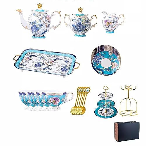 XaEjNzwDT Tetera marroqui teteras para te Juego de te Juego de té de Porcelana de Hueso, Juego de Caja de Regalo, Taza de café Europea para el hogar y platillo(Color:G,Size:)