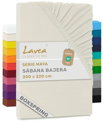 Lavea® Spannbettlaken 200x220 cm - für Boxspringbett – Creme | Jersey Spannbetttuch mit 40 cm Steghöhe, 100% Baumwolle, weich, atmungsaktiv, pflegeleicht, formstabil – Perfekte Passform