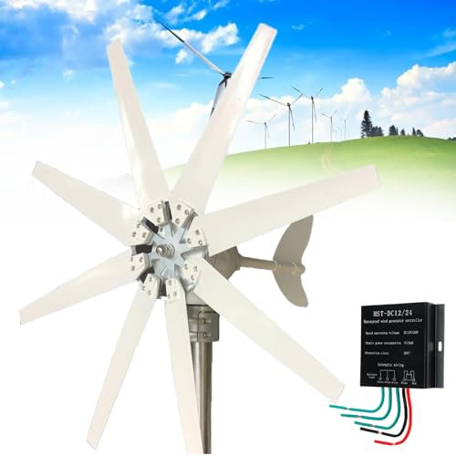Eastnmythet Generador de turbina eólica de 12000 W con Controlador, turbina eólica Blanca de 8 aspas para Uso doméstico, generador de energía de Molino de Viento para Uso Marino,12000W-48V