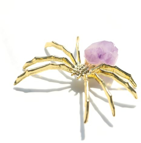 Crrezhai Kristall-Amethyst Spinne – Metall-Glas Skulptur Tischdekoration, Sammlerfigur Deko, Kristall-Statuette & Wohnaccessoire Golden