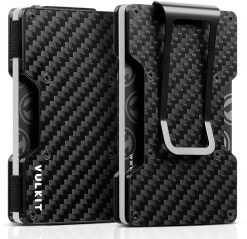 VULKIT Kartenetui Herren mit Geldklammer Metall Slim Wallet Kreditkartenetui RFID Schutz Geldbörse Herren Klein für 12–15 Karten, Kohlefaser