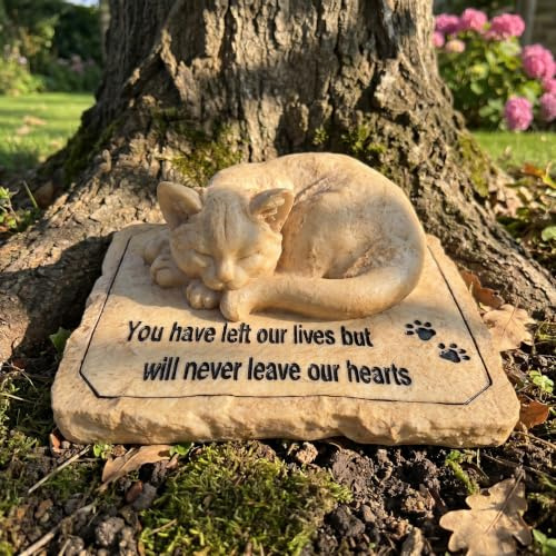 Katzen-Gedenksteine, Grabmarkierungen mit schlafender Katze auf der Oberseite – Katzen-Gartensteine, Grabsteine, Friedhofsmarker, Trauergeschenk, Verlustgeschenk, Outdoor, 21,6 x 17,8 x 8,9 cm