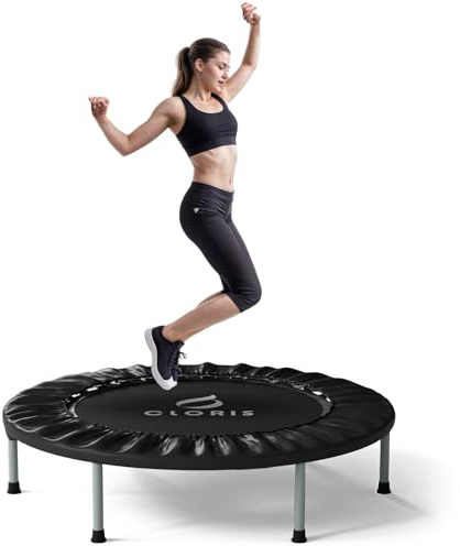 CLORIS 91,4 cm faltbares Fitness-Trampolin, maximale Traglast 77 kg, Rebounder mit verstellbarem Schaumstoffgriff, Indoor/Outdoor, Fitness-Körperübung (Blau) (Schwarz)