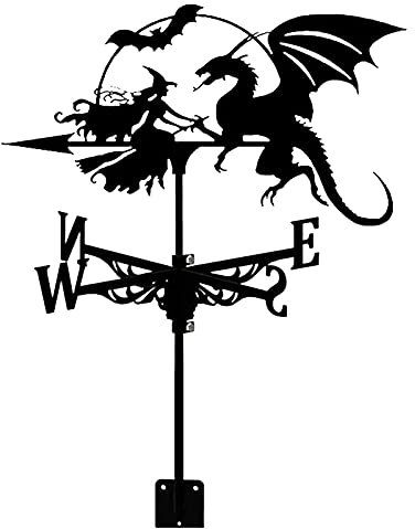 Wetterfahne, Hexen und Drachen, Skulpturen, Bauernhofszene, mit Anti-Rost-Beschichtung, Metall-Richtungsanzeiger für Außenbereich, Dach, Garten, schöne Dekorationen