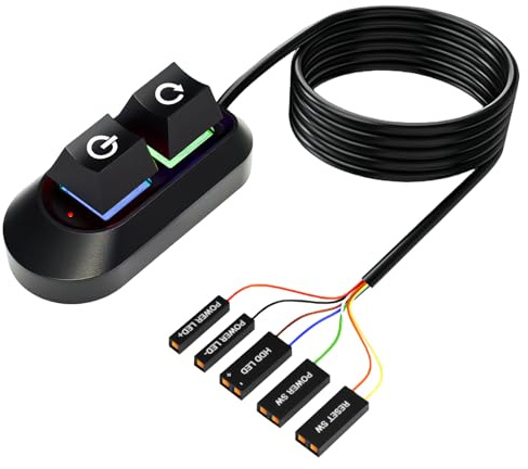 PC Netzschalter Externer, Multifunktionaler Desktop Netzschalter mit LED Anzeigen, Desktop-Power-Knopf mit Reset Schalter, PC Power Button Verlängerungskabel, für einfache Start und Reset Steuerung