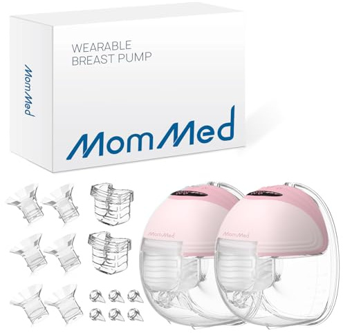 MOMMED Milchpumpen, Milchpumpe Elektrisch Tragbar mit 3 Modi und 12 Leistung, Auslaufsichere und Geräuscharme 24 mm Milchpumpe Elektrisch Doppel, inklusive 17/19/21 mm Flanscheinsätze, Rosa