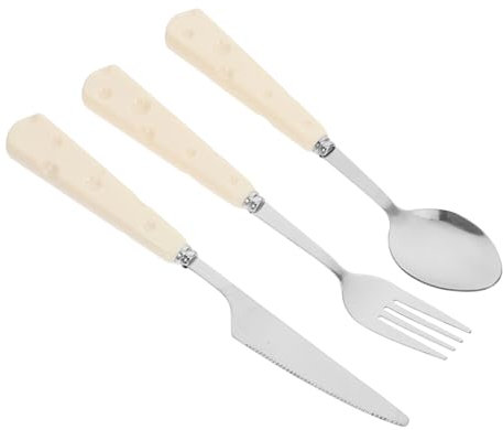KOCKSHION Cubiertos De Acero Inoxidable Mango Para Postres Incluye Tenedor Cuchara y Cuchillo Elegante y Fácil De Limpiar Para Cenas y Eventos Especiales
