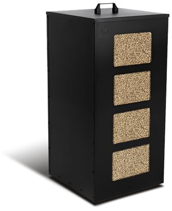 VOUNOT® Porta Pellet da Interno in Metallo con Ruote da 45 kg, Contenitore Pellet con Setaccio Rimovibile e 4 Indicatori Trasparenti di Livello, Scatola per Stufa a Pellet, 36×36×76 cm, Nero