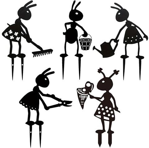 FZkuozougedd Metal Garden Stakes Decorative - 5Pcs Funny Working Farm Ant Garden Decor Black Metal Humor Art Yard Stake Animal Outdoor Decoration Pathway Lawn Garden Backyard Birthday Gift Party #B