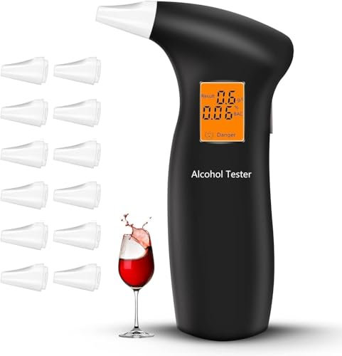 RUTIDA Breathalyzer & Alcohol Tester with 12 Mouthpieces, Professional Breathalysers Portable Alcohol Breath Tester with LCD Display Digital Fast, High Accuracy