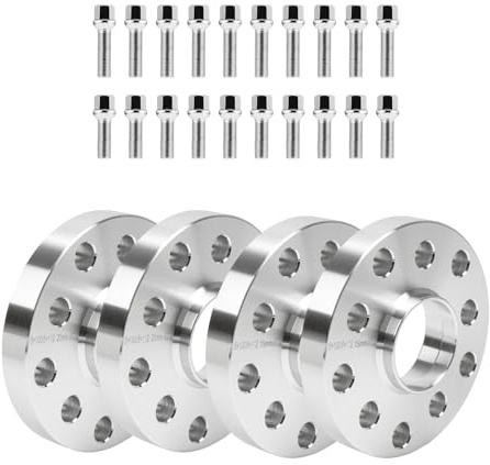 GEARMONSTER 4× Élargisseurs de voie 15 mm & 20 mm – Kit de cales de roue, entraxe 5×100 + 5×112 mm, alésage 57,1 mm, avec 20 boulons de roue M14×1,5 (40/45 mm), pour VW Golf