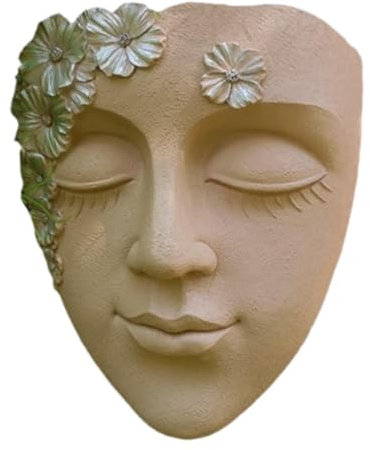Dualoai Sculpture de Visage, Jardinière, Décoration d'arbre D'extérieur, Figurine Décorative Créative en Résine, Pot de Fleurs pour Salon, Décoration, Kaki