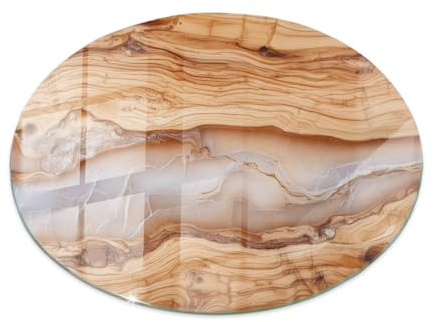 Tulup Große Tischplatte ⌀ 90 cm Tafelglas Dekoration für Küche und Esszimmer Gehärtetes Glas Modernes Design Auswechselbare Platte Geschliffene Kanten - Motiv Naturholz mit Harz