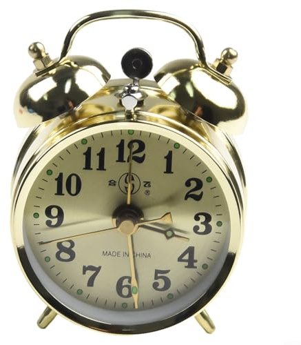 RichVibe Sveglia a ferro di cavallo in metallo dorato, a carica manuale, orologio meccanico vintage con design a campana per la decorazione della stanza