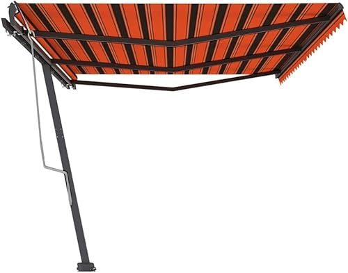 Standmarkise Manuell Einziehbar mit Pulverbeschichtetem Aluminiumrahmen, Flexibles Design, Sonnenschutz für Balkon, Terrasse und Garten, Freistehende Markise, Markise Einziehbar,Orange/Braun,600x300cm