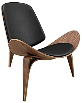 Modern svart fuskläder skalstol med trebent aska plywood-bas
