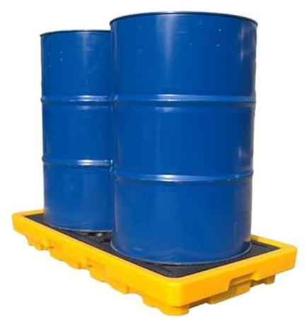 Genérico Plataforma Industrial para contención de derrames, Bandeja para derrames de 1/2 bidón con Drenaje, tarima Resistente Amarilla y Negra, accesible para montacargas, 49 x 36 x 10 cm, Ideal para