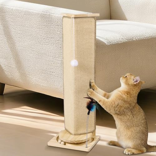 Bartuke Tiragraffi angolare per gatti, alto 88 cm, con palla interattiva, tappetino sostituibile in sisal per gatti interni, protezione per mobili per divano e parete