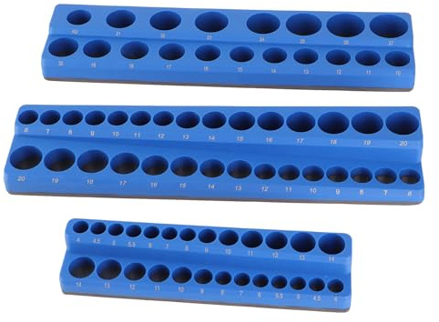 Klanata 3 Piece Magnetic Socket Organizer Set – 1 4, 3 8, 1 2 Inch Drive Storage Trays with Powerful Hold for Metric Sockets & Toolboxes (Metric 16CM)