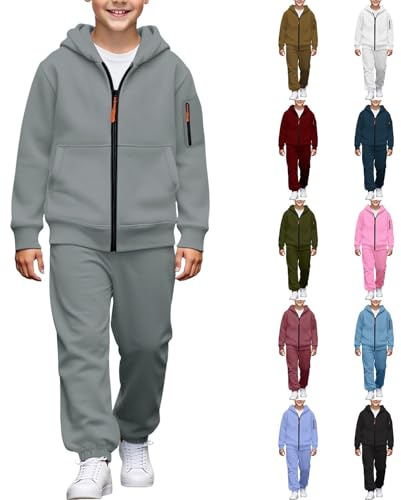 Survêtement 2 pièces en polaire pour filles et garçons - Ensemble complet avec fermeture éclair intégrale - Sweat à capuche et pantalon de jogging - Vêtements de sport décontractés