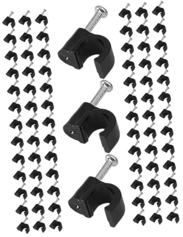 LOLIPPYY Grapas para Cables Cables de Pared Negras Clavo de Acero de 6 MM 400 Unidades Soporte Resistente Hogar y Oficina
