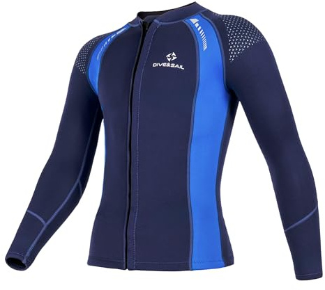 Lynqeeh våtdräktstoppar, 3 mm neopren våtdräktstopp med dragkedja framtill för kvinnor och män, helärmad, dykning, surfing, simning och vattensport, nylonmaterial (blå, 3XL, hane)