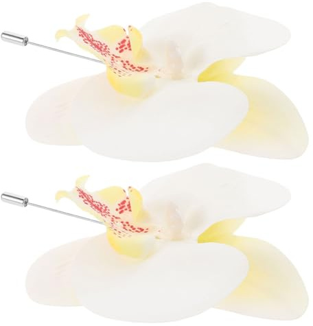 TOYANDONA Broche Élégante et Résistante la Décoloration Fleur Orchidée en Soie Blanche, Lot de 2pcs Accessoire Vestimentaire pour Événements Formels et Mariages