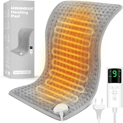 UOHHBOE Coussin Chauffant Électrique 75W 30x60cm Tapis Chauffant 9 Température 4 Minuterie Couverture Chauffante Lavable en Machine Arrêt Automatique pour Dos Cervicales Épaules