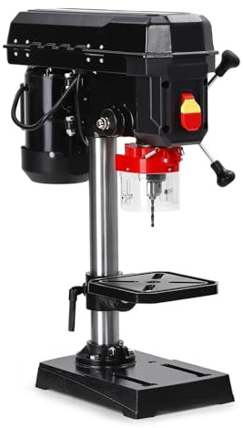 Trapano a colonna da banco da 8 pollici, 2,5 Amp, 5 velocità regolabili, distanza di oscillazione 0-45°, inclinazione, controlli del banco for legno, foratura del metallo