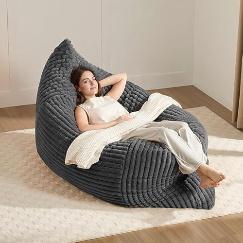 Oversized Umwandelbarer Sitzsack, Flanell, Ultimativer Komfort für Entspannung & Familienzeit, Abnehmbarer & Maschinenwaschbarer Bezug, Ideal für Wohnzimmer & Schlafzimmer, Dunkelgrau, 194x140 cm