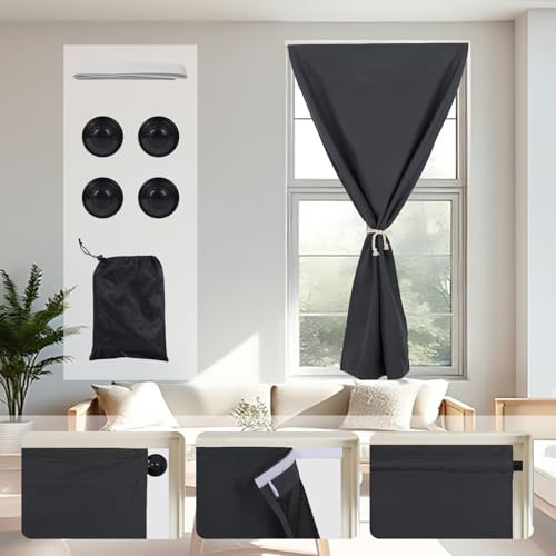 Portable Blackout Curtain with Suction Cups Stick on Travel Window Blind | 3-in-1,Self Adhesive,Rod Pocket,No Drill,Room Darkening,Temporary Blinds,Thermal Insulated,for Bedroom Dorm Windows Doors