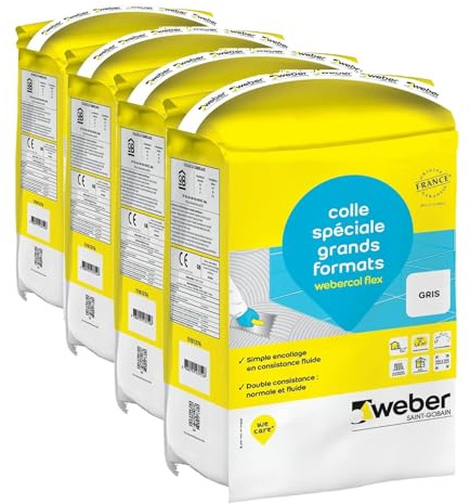 Weber Colle carrelage gris, 5kg, spéciale grands formats et planchers chauffants, Haut Rendement, WEBERCOL FLEX (Lot de 4)