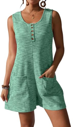ticticlily Tuta Intera Donna Estiva Corta Jumpsuit Casuale Ampia Salopette senza Maniche Girocollo Vita Alta Pantaloncini Larghi Dritti Monopezzi Tutine