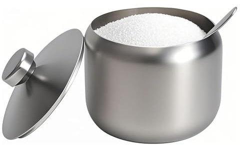 Twinice Zuccheriera da 400 ml, in acciaio inox con cucchiaio, zuccheriera con coperchio, zuccheriera per bancone, bar, ristorante, cucina (rotondo)