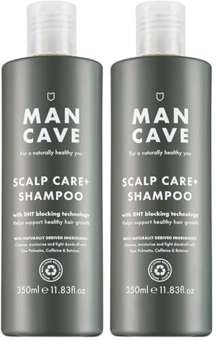 ManCave Scalp Care Shampoo for Men, DHT Blocker Encourages Hair Growth and Dandruff Control, Contains Saw Palmetto, Panthenol and Betaine, Sulphate Free, Natural, Vegan, Cruelty Free, 350 ml