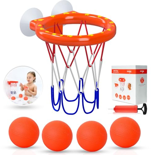 Bath Toys – Bathtub Basketball Hoop for Toddler | Bath Toys for Kids with 4 Mold-Free Balls and Strong Suction Cups Basketball Hoop | Toddler Shower Toys and Fun Bathtub Toys for Boys and Girls
