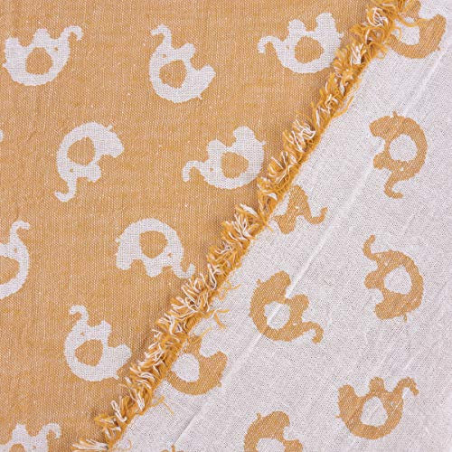 SCHÖNER LEBEN. Baumwollstoff Jacquard Doubleface Elefanten gelb meliert weiß 1,45m