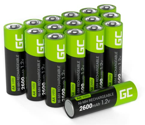 GREEN CELL Akku 2600 mAh 1.2V [16 Stück] Batterien AA Mignon NI-MH wiederaufladbar sofort einsatzbereit ohne Memory-Effekt Vorgeladene Starke Leistung geringe Selbstentladung wiederaufladbare Batterie